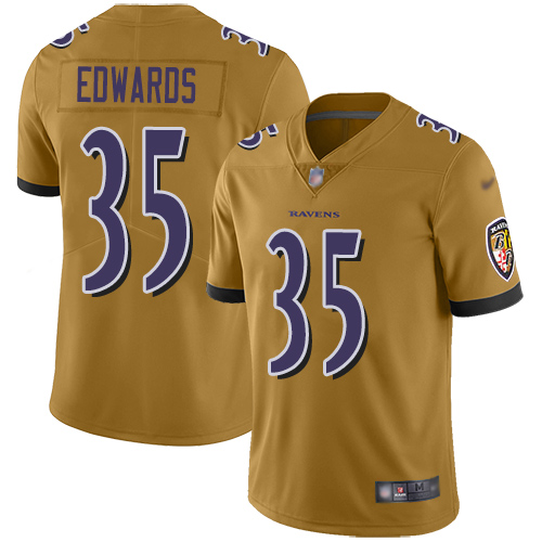 Baltimore Ravens Limited Gold Men Gus Edwards Jersey NFL Football #35 Inverted Legend->youth nfl jersey->Youth Jersey